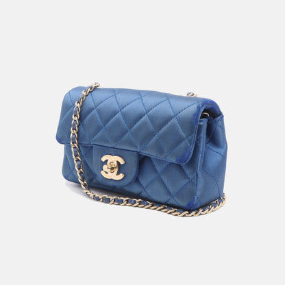 Chanel Classic Flap 2013-2014 Blue Silk Satin Mini Crossbody Bag