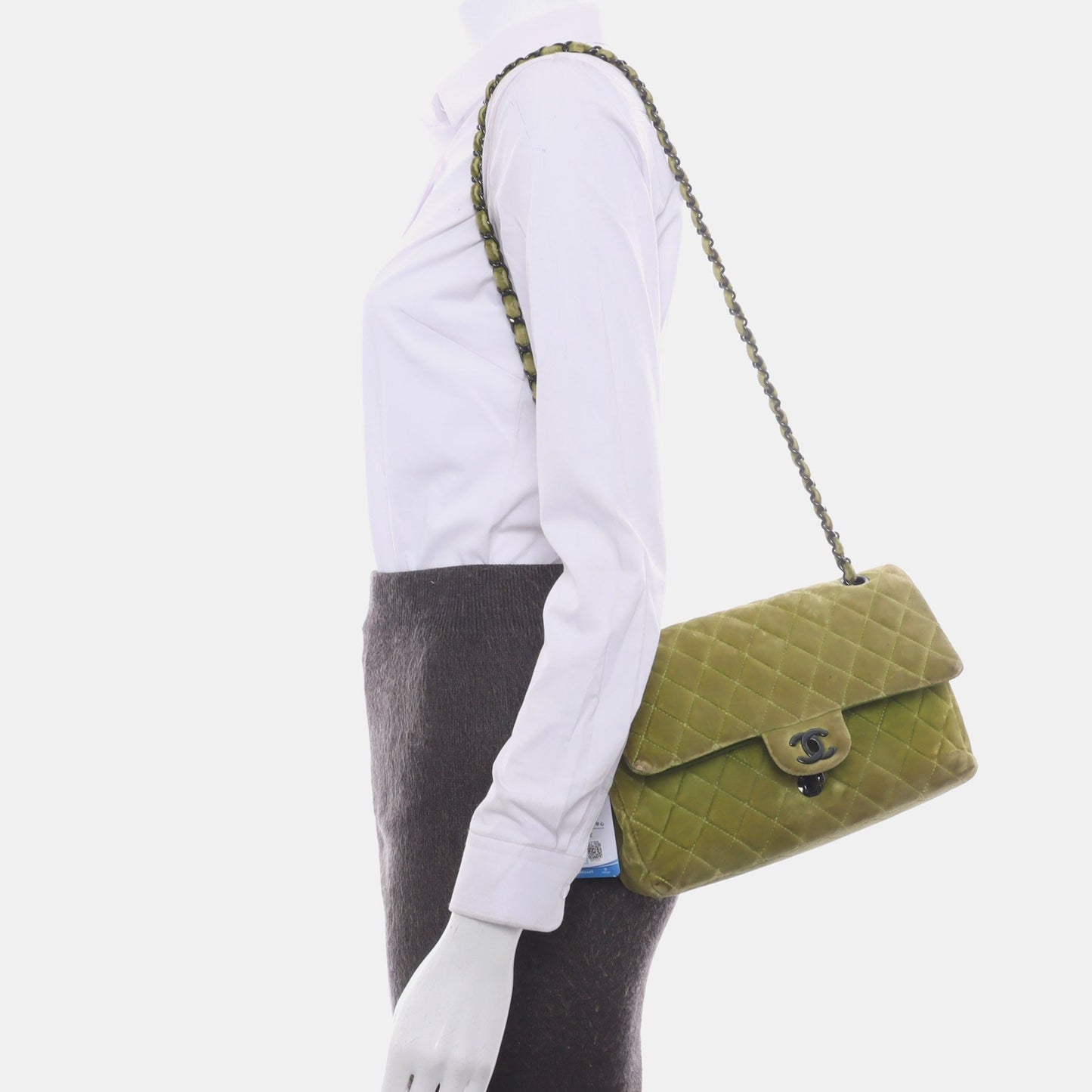 Chanel Classic Flap Medium Green Velvet Black Hardware, 2014-2015
