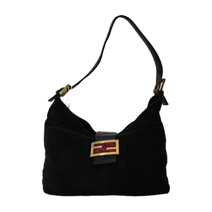 Fendi Mamma Baguette Forever Black Suede Leather Red Buckle
