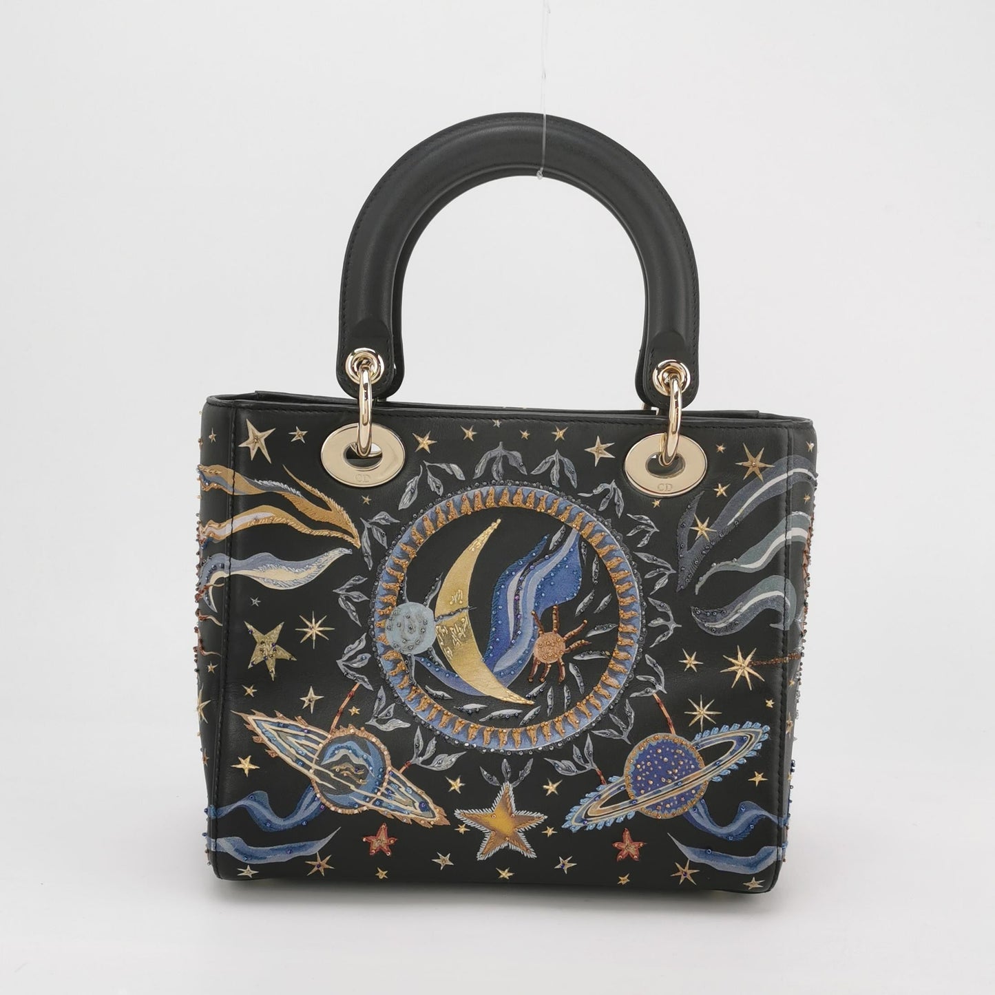 Lady Dior Medium Nature Ballet Star Embroidery Handbag Black Calfskin Leather Gold Hardware