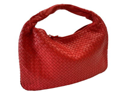 Bottega Veneta Intrecciato Hobo Bag in Red leather Large