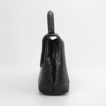 Chanel Vintage Top Handle Kelly Coco Handle Black Flap Bag lambskin leather 24k Gold Hardware