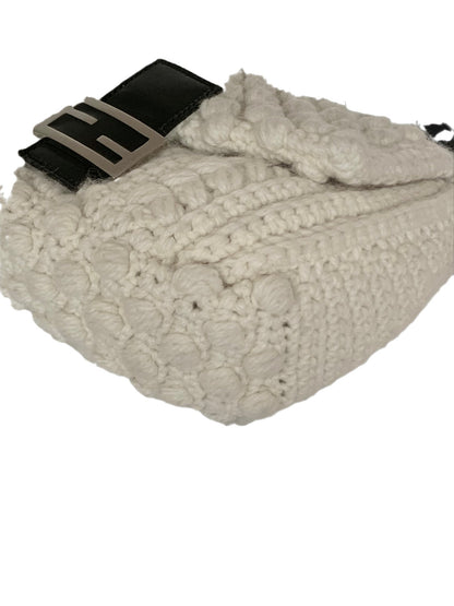 Fendi Mamma Baguette White Wool Pom pom
