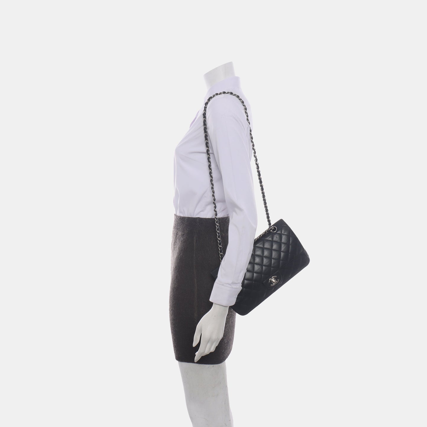 Chanel Timeless Classic Flap Medium Black Lambskin Leather Silver Hardware, 2009-2010