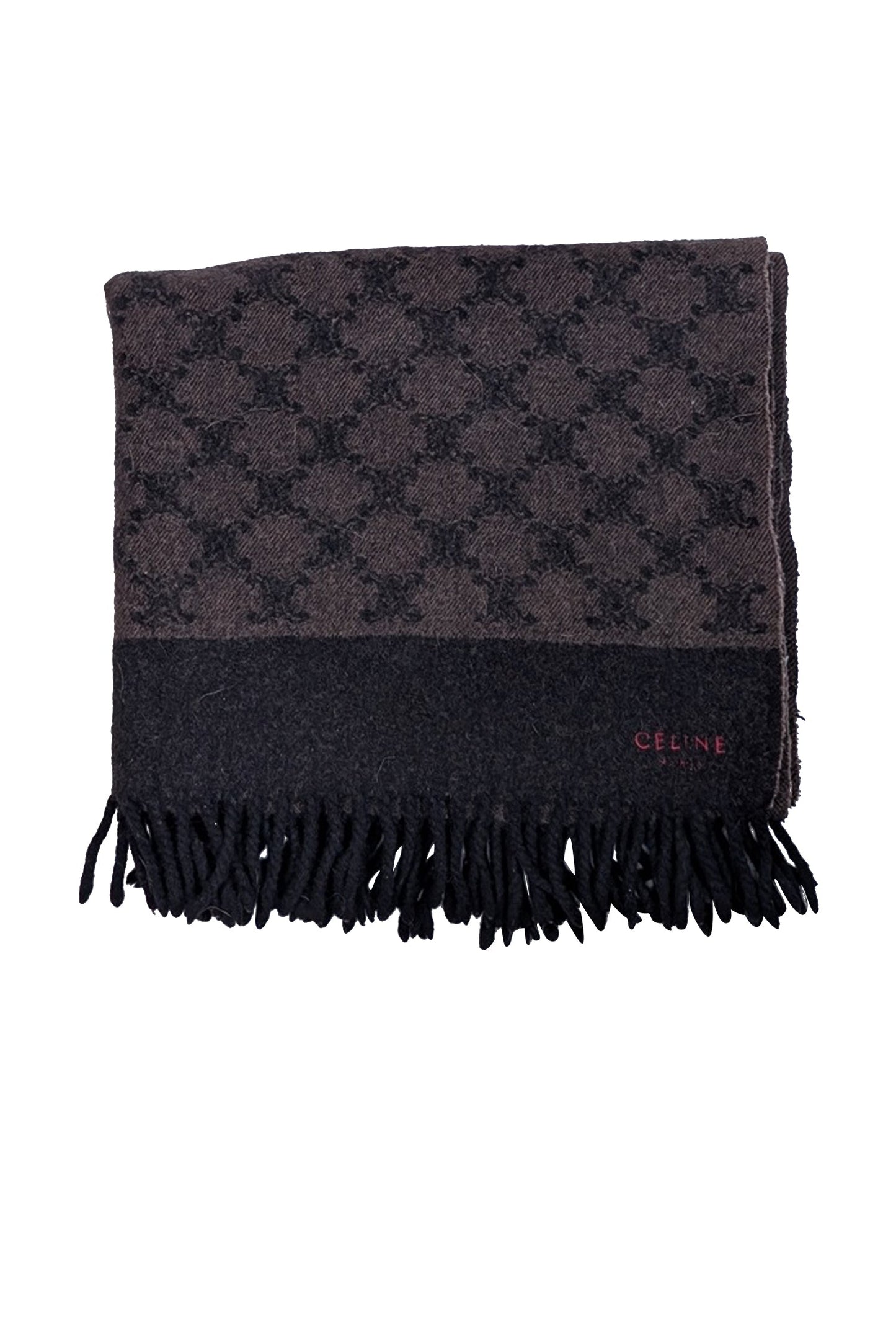 Luxury CELINE - Black &amp; Brown Logo Print Wool Scarf
