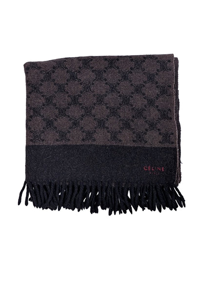 Luxury CELINE - Black &amp; Brown Logo Print Wool Scarf