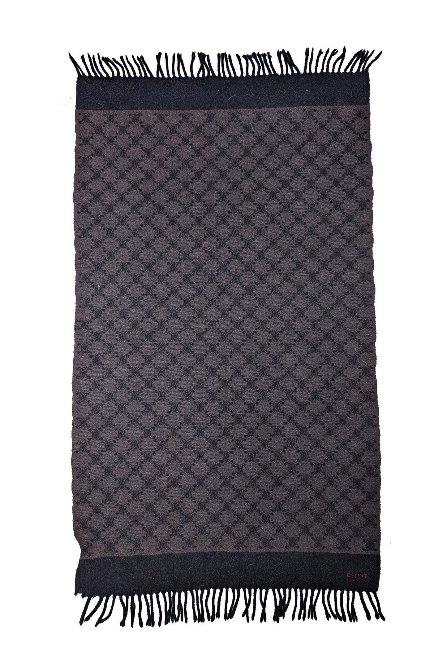 Luxury CELINE - Black &amp; Brown Logo Print Wool Scarf