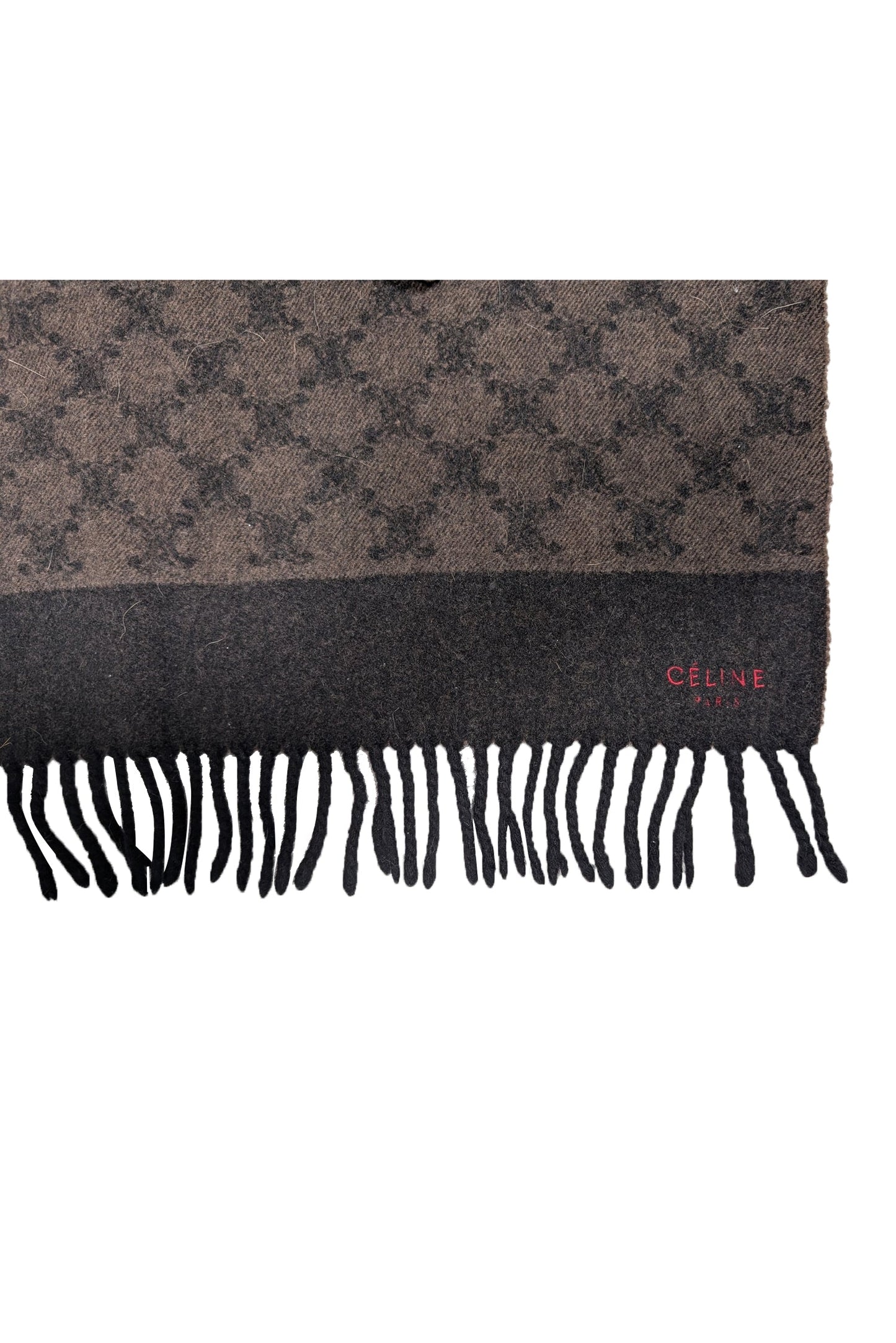 Luxury CELINE - Black &amp; Brown Logo Print Wool Scarf