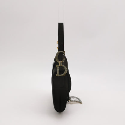 Dior Saddle Mini Silk Satin Handbag Black with crystals