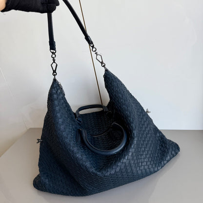 Bottega Veneta Maxi Convertible Tote Bag Navy Leather 50cm
