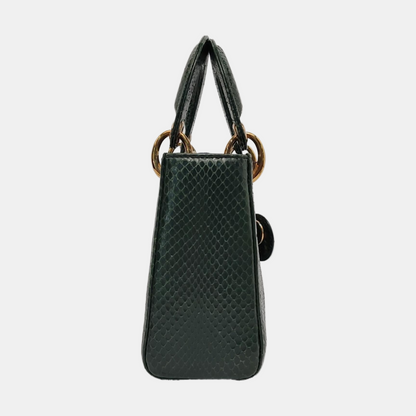 Lady Dior Mini Dark Green Snake Skin with gold hardware Chain Strap