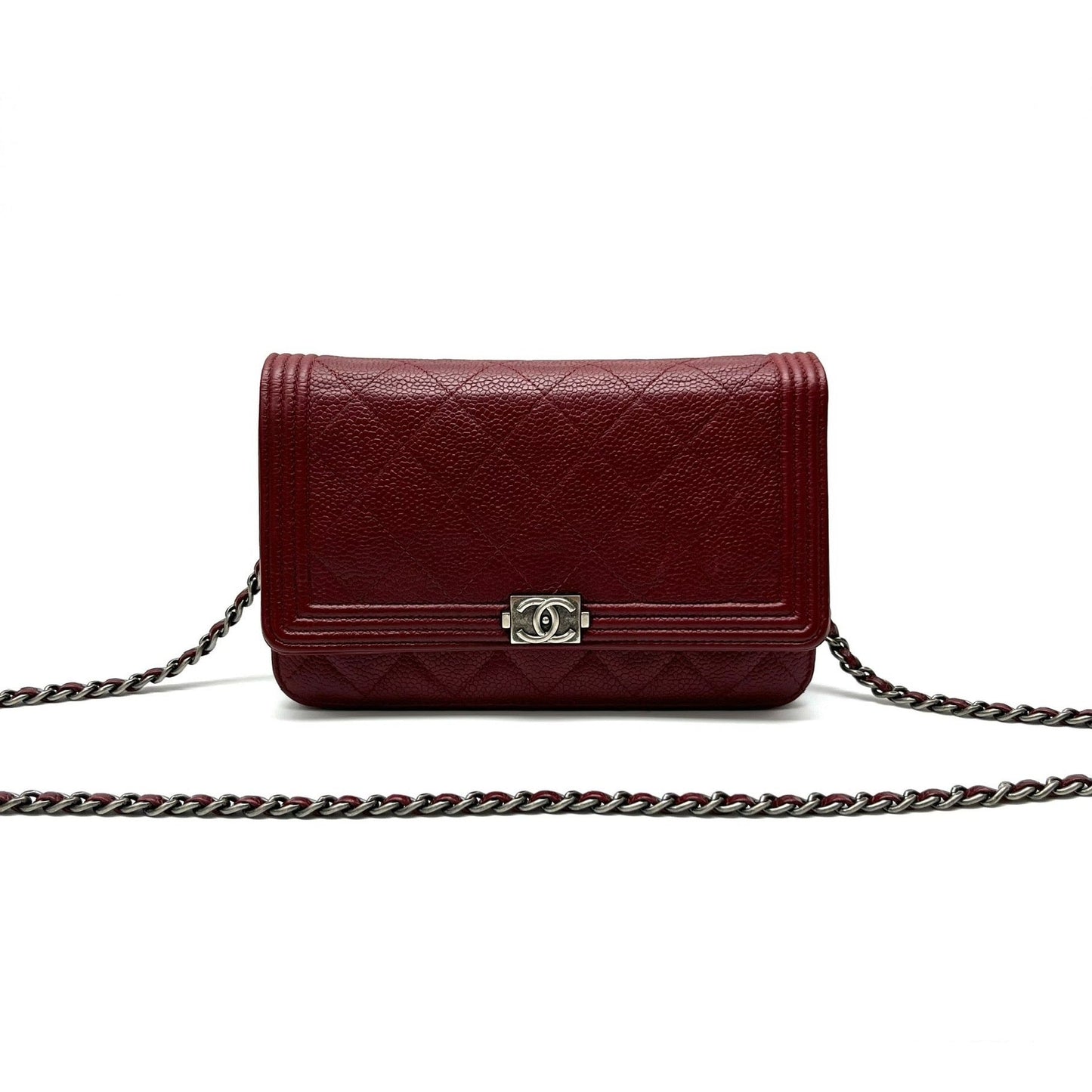Chanel Wallet on Chain Boy Half Flap Red Caviar Leather