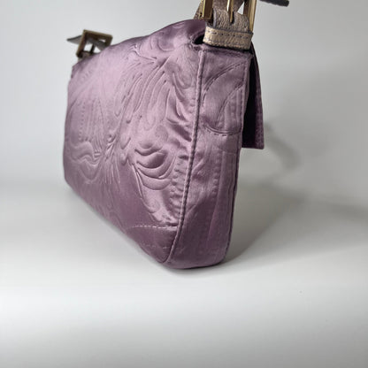 FENDI Baguette Purple Silk with embossed pattern