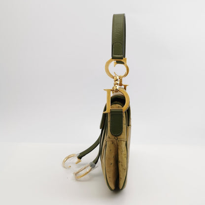 Dior Vintage Double Saddle Green Ostrich Leather Gold Hardware