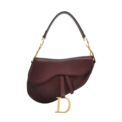 Dior Saddle Vintage Burgundy Purple Wine Calfskin Leather Gold Hardware Shoulder Bag