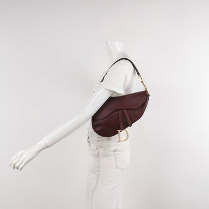Dior Saddle Vintage Burgundy Purple Wine Calfskin Leather Gold Hardware Shoulder Bag
