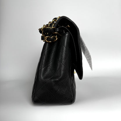 Chanel Classic Flap Jumbo Black Caviar Leather Double Flap Gold Hardware 2011-2012