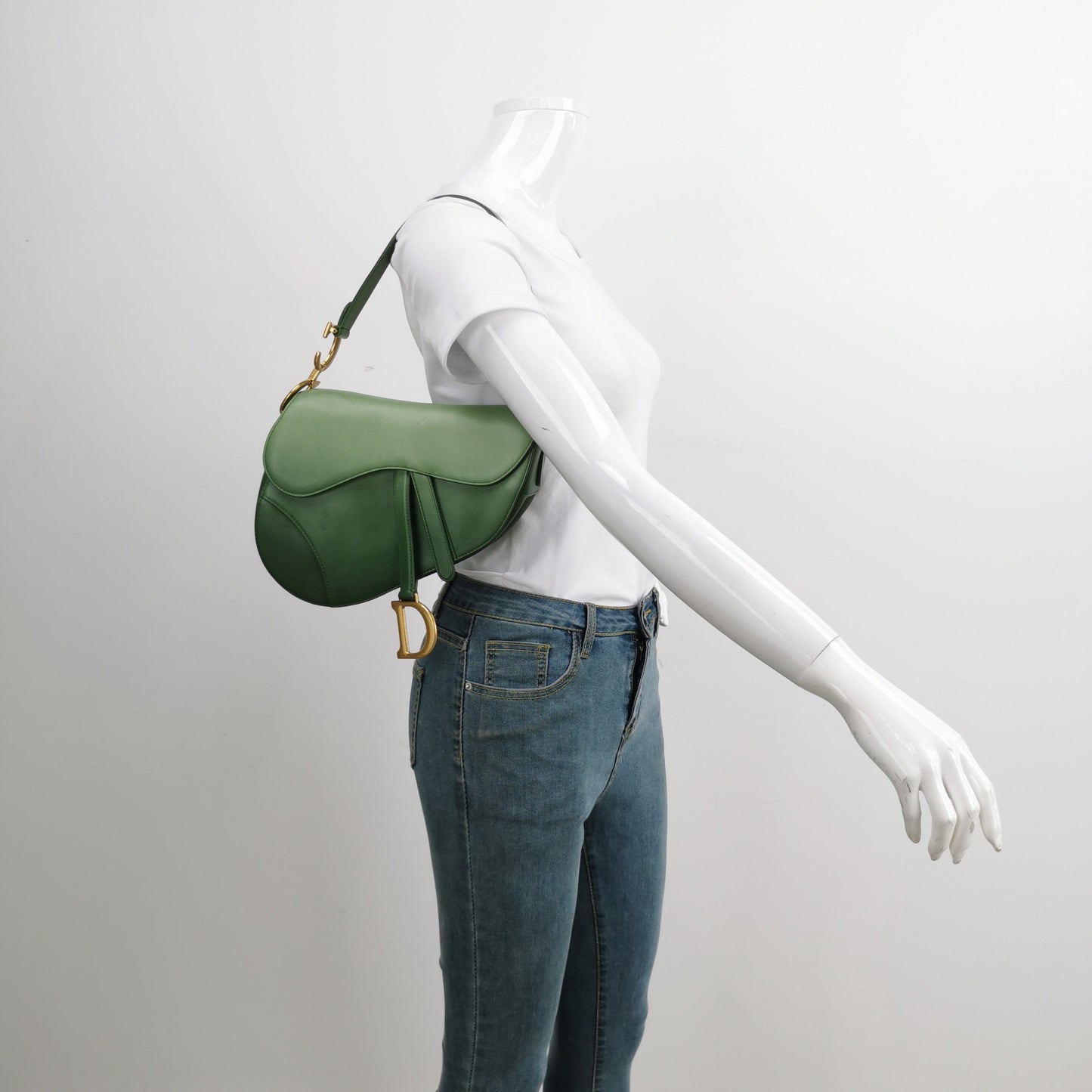 Dior Saddle Medium Green Leather Gold Hardware Shoulder Bag