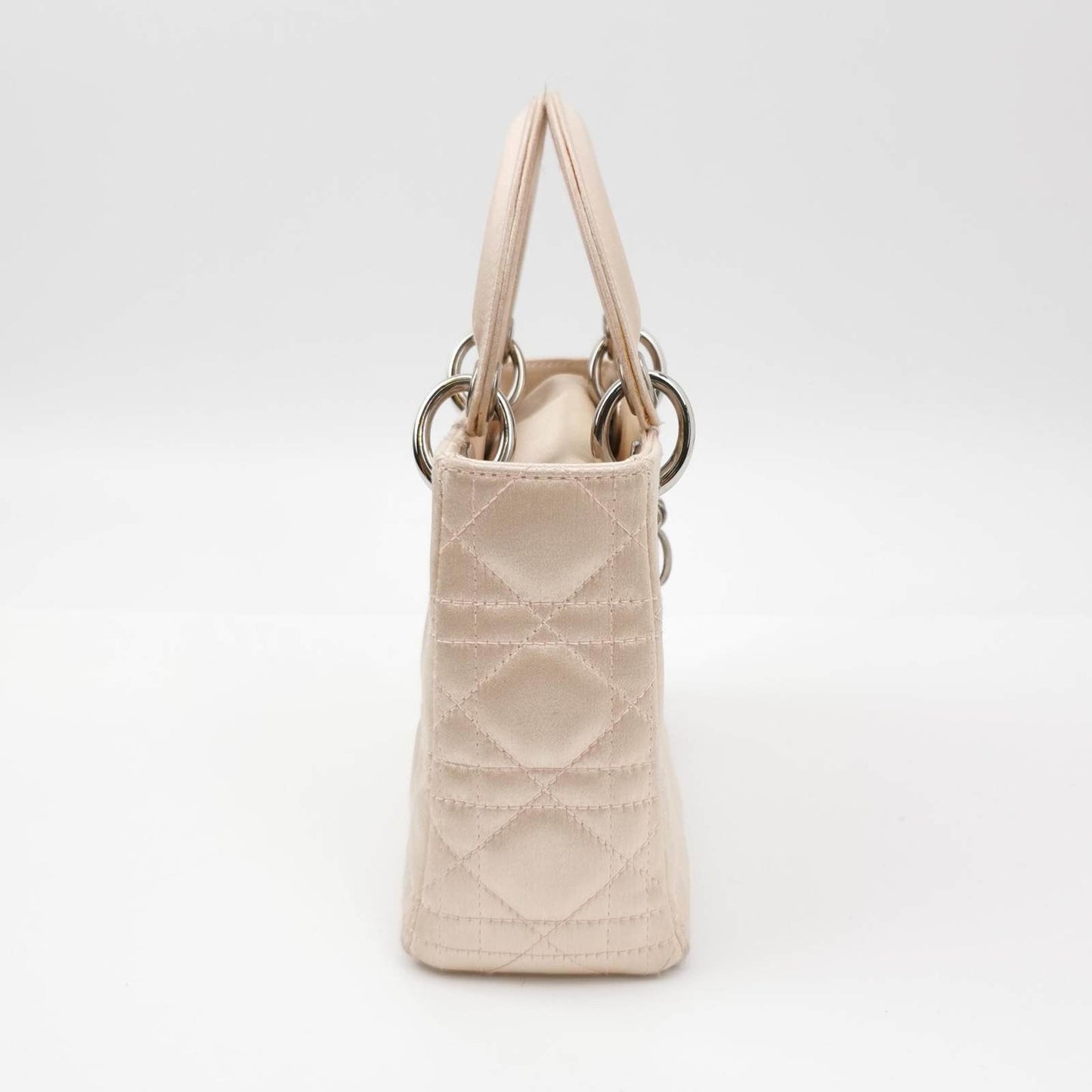 Lady Dior Mini 2004 Beige Silk Handbag Silver Hardware