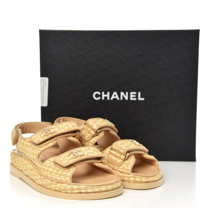 CHANEL BRAIDED RAFFIA VELCRO DAD SANDALS