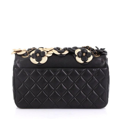 CHANEL METALLIC LAMBSKIN CAMELLIA FLAP BAG