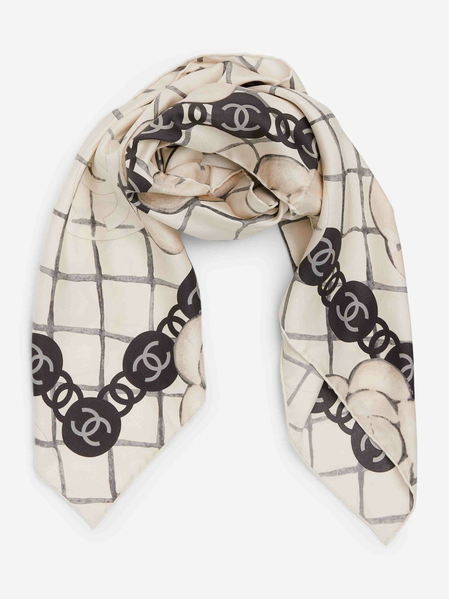 CHANEL CC CAMELLIA SQUARE SILK SCARF