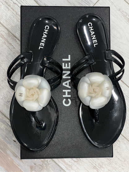 CHANEL CC JELLY CAMELLIA THONG SANDALS