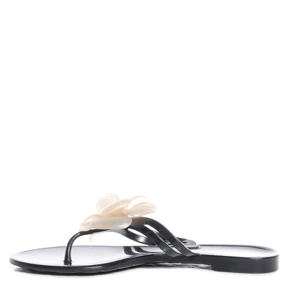 CHANEL CC JELLY CAMELLIA THONG SANDALS