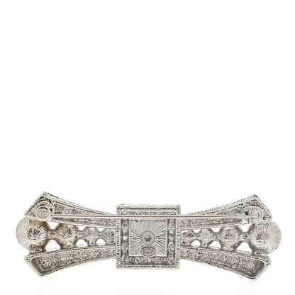 CHANEL CC LOGO CRYSTAL BOW BROOCH HAIR PIN