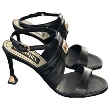 CHANEL CC LOGO LEATHER SLINGBACK SANDALS