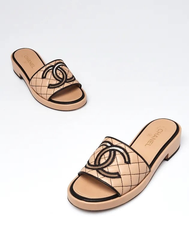 CHANEL CC QUILTED LAMBSKIN LEATHER MULES