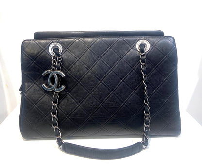 CHANEL CC DIAMOND QUILTED CALFSKIN LEATHER SHOPPER TOTE BAG