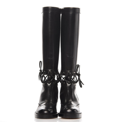 CHANEL CC CALFSKIN CROSS STITCH CUT OUT KNEE HIGH BOOTS