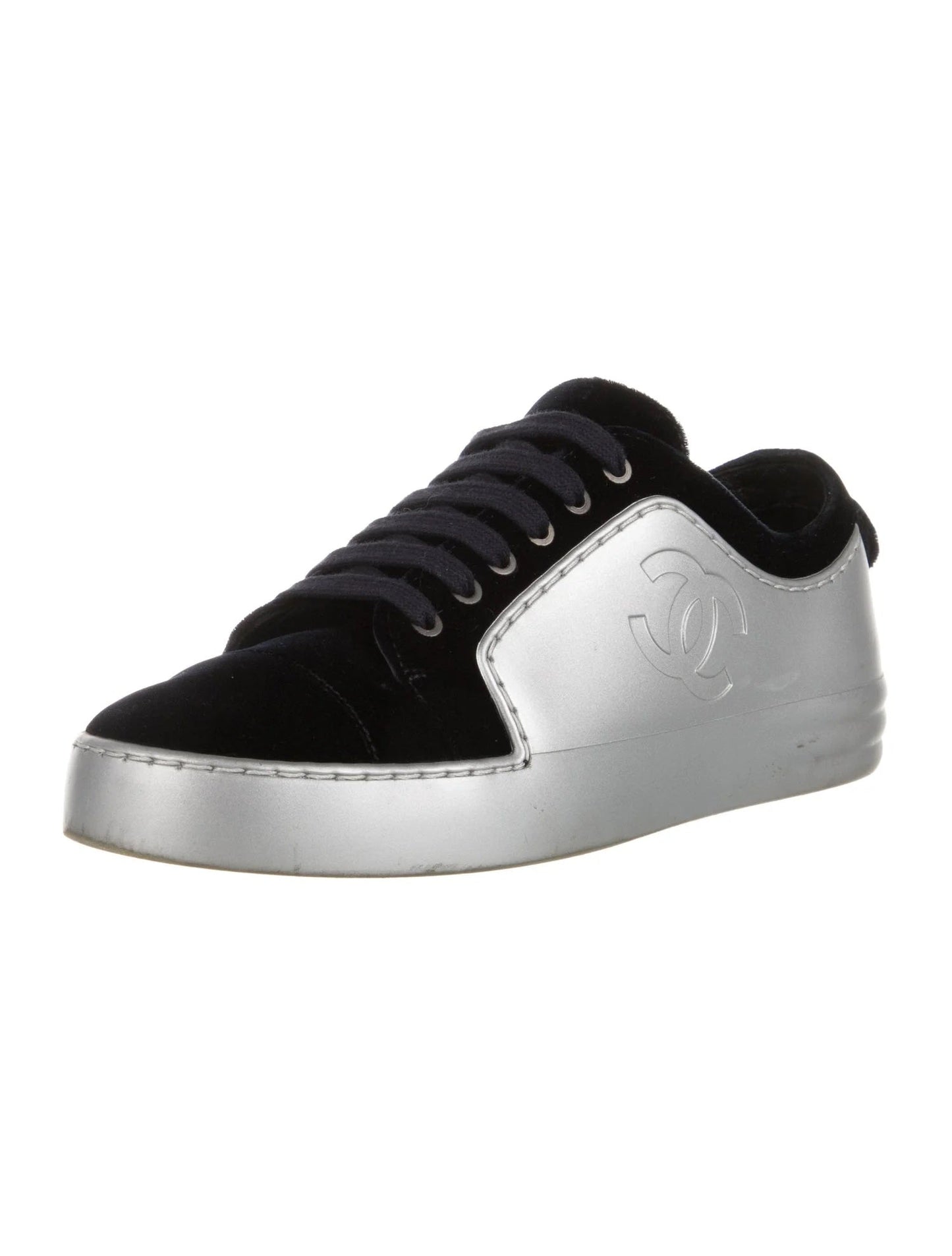 CHANEL METALLIC CALFSKIN VELVET CC SNEAKERS