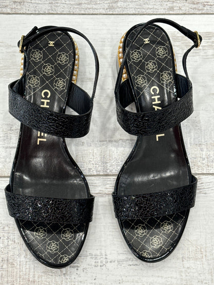 CHANEL CAMELIA INTERLOCKING CC LOGO SLINGBACK SANDALS
