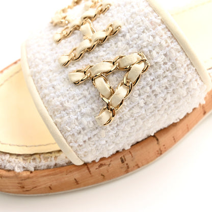 CHANEL CHAIN LINK CHA NEL TWEED CORK MULES