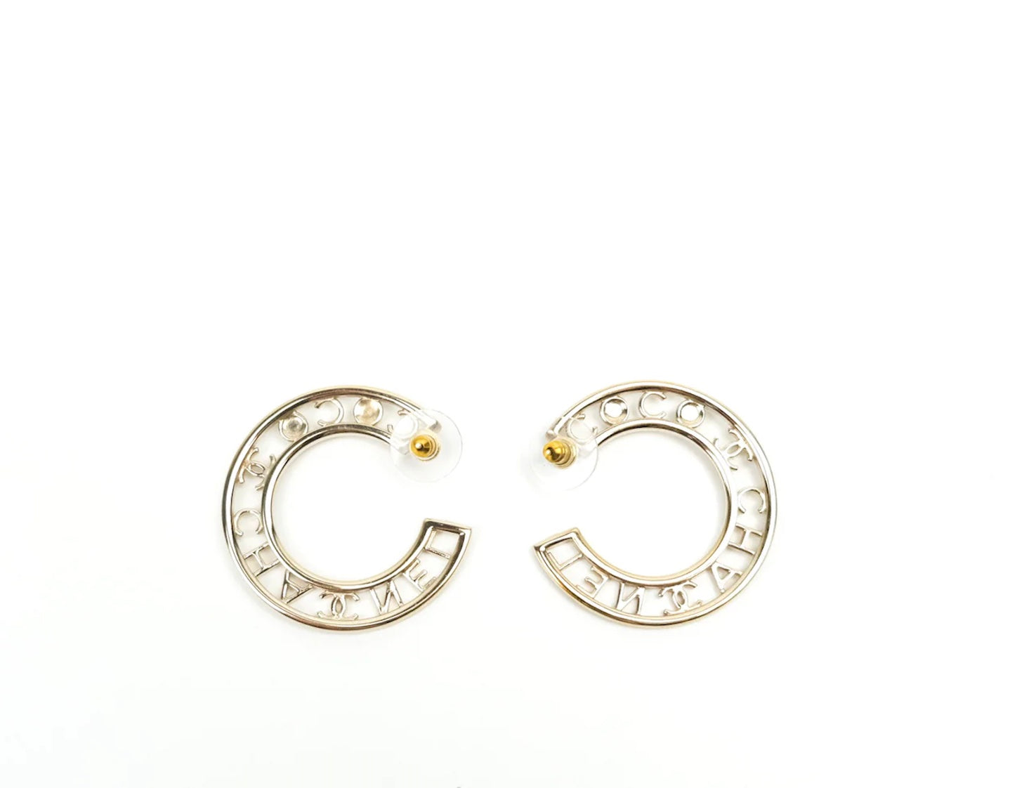 CHANEL CRYSTAL PEARL CC HOOP EARRINGS