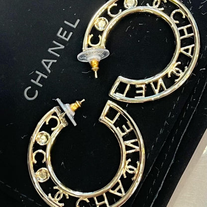 CHANEL CRYSTAL PEARL CC HOOP EARRINGS