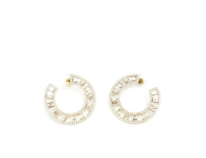 CHANEL CRYSTAL PEARL CC HOOP EARRINGS