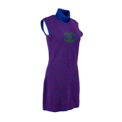 CHANEL CHEVRON CC SLEEVELESS CASHMERE KNIT DRESS