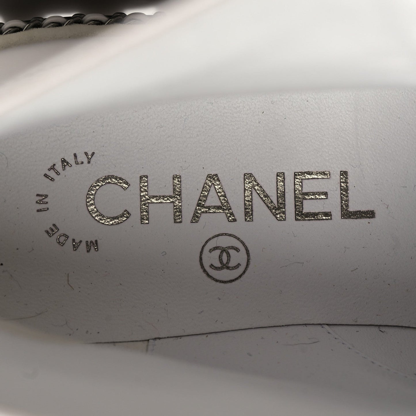 CHANEL CRAKLED CALFSKIN LEATHER PEARL CHAIN CC COMBAT BOOTS