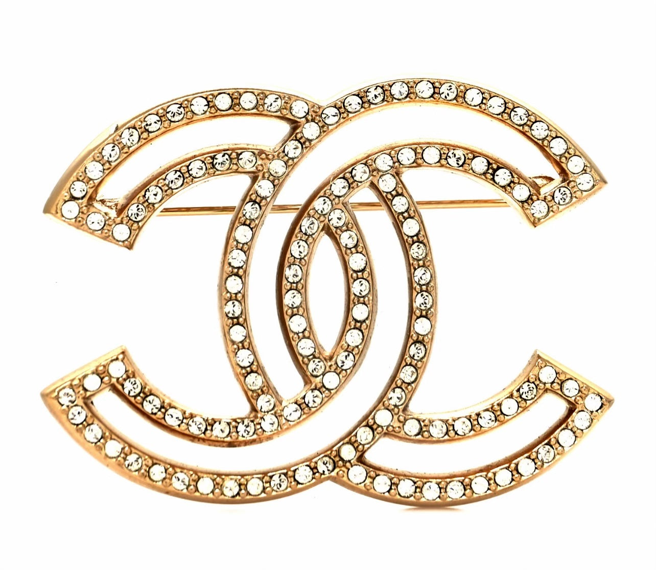 CHANEL CRYSTAL CC LIGHT GOLD-TONE BROOCH