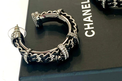 CHANEL CC CRYSTAL RUTHENIUM HOOP EARRINGS