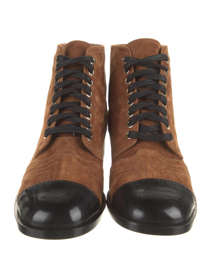CHANEL INTERLOCKING CC LOGO LACE UP BOOTS