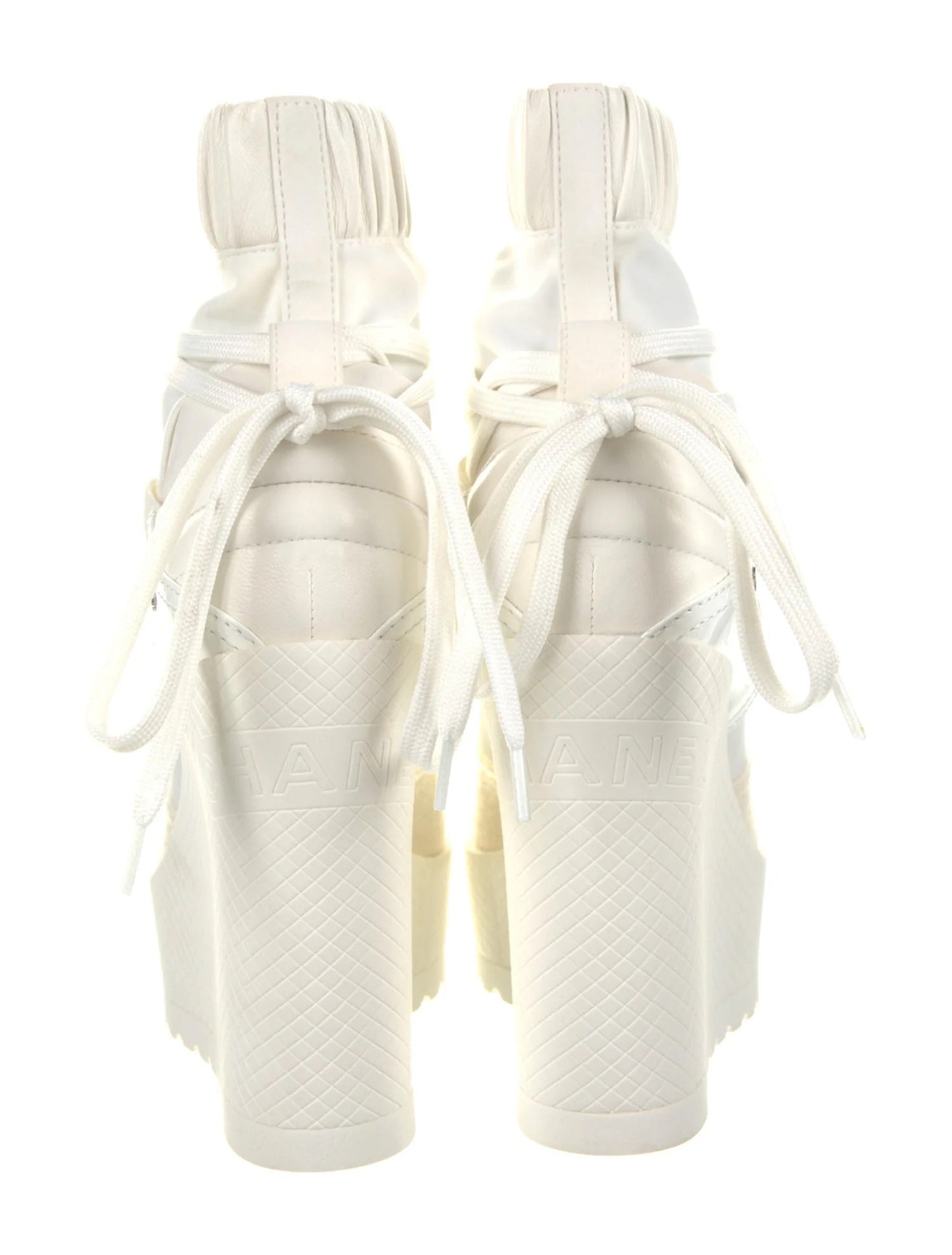 CHANEL INTERLOCKING CC LOGO LACE UP BOOTS