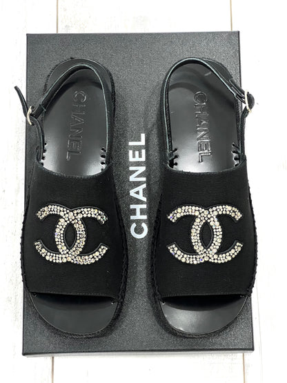 CHANEL INTERLOCKING CC LOGO SLINGBACK SANDALS