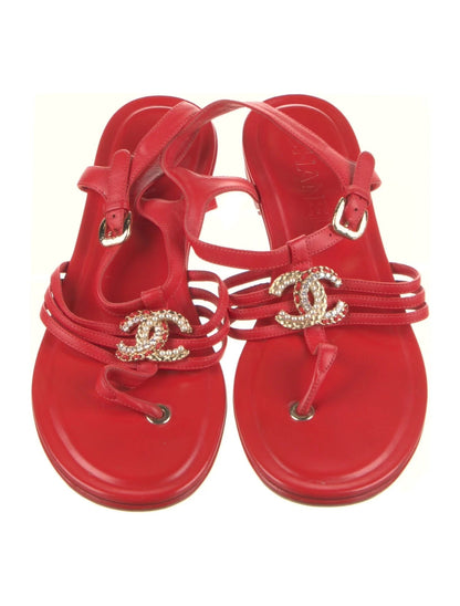 CHANEL INTERLOCKING CC LOGO T-STRAP SANDALS