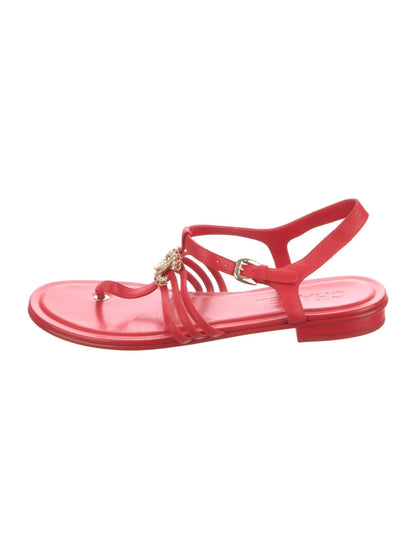 CHANEL INTERLOCKING CC LOGO T-STRAP SANDALS