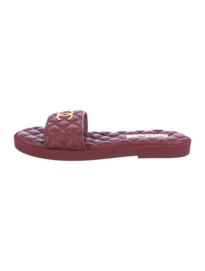 CHANEL INTERLOCKING CC LOGO QUILTED LAMBSKIN MULES