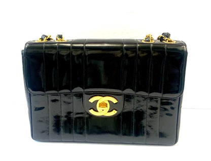 CHANEL JUMBO MADEMOISELLE VERTICAL QUILT VINTAGE PATENT LEATHER BAG